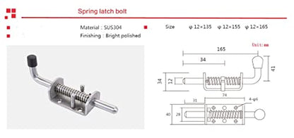 1PC Heavy Duty Stainless Steel 304 Spring Loaded Barrel Bolt Latch Lock,Latch Pin for Door Shed Gate or Tailgate Trailer Garage (Overall Length :165mm/ 6.2inch) - size: Overall Length :165mm/ 6.2inch