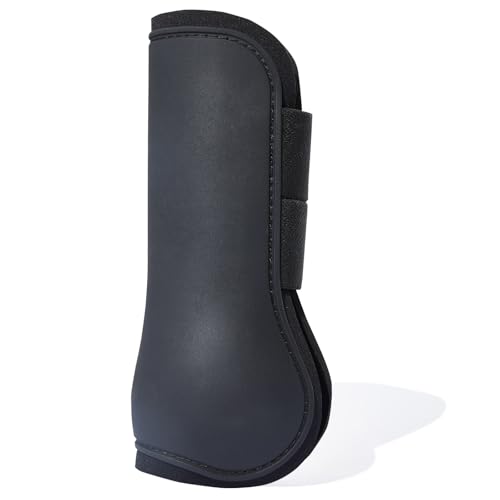 HORZE Adepto Open Front Tendon Boots | Durable Shell with Neoprene Lining - Black - Pony - color: Black, size: Pony