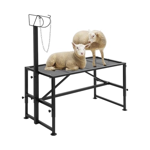 Metal Trimming Stand for Sheep Goat Milking Stand with a Ramp Livestock Stand with Adjustable Head Piece and Legs