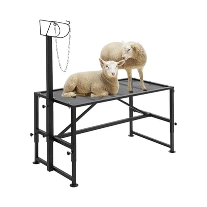 Metal Trimming Stand for Sheep Goat Milking Stand with a Ramp Livestock Stand with Adjustable Head Piece and Legs