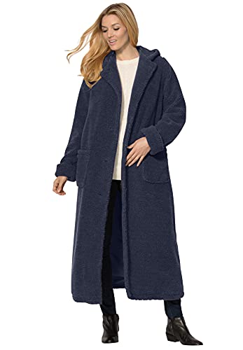 Woman Within Long Hooded Berber Fleece Coat | Women's Plus Size - color: Navy, size: 1X
