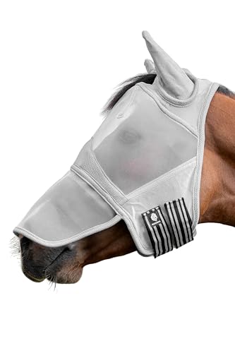 Equinavia Algard Horse Fly Mask with Nose Cover, Soft Mesh Full Face Design - color: Silver, size: Pony