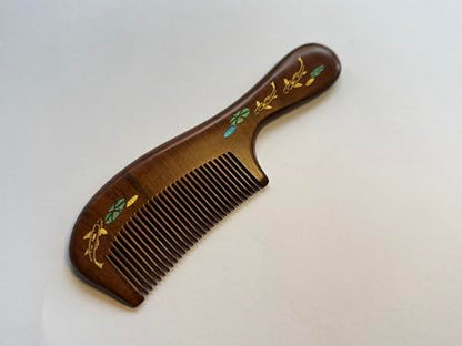 Handmade wooden hair comb, natural sandalwood comb, anti-static wooden combs, with sandalwood fragrance, good for hair growth, suitable for ladies and girls. (handle comb) - color: handle comb