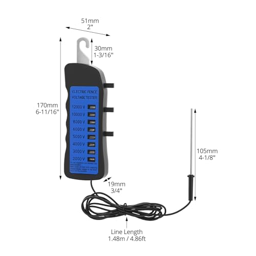 QWORK Electric Fence Voltage Tester, 12KV Fence Tester, 8 Neon Lights Testing Tool, Fault Finder for Farms