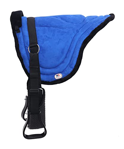 Majestic Ally Padded Suede Leather Bareback Pad Horse Riding Pad with Non Slip Breathable Girth & Stirrups - color: Royal Blue