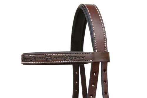 Horse Western Tan Leather Padded Bitless Training Sidepull Bridle Reins - color: Brown Barbed Wire