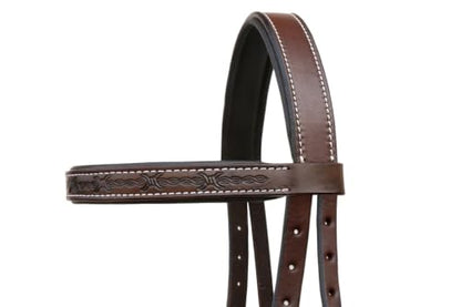 Horse Western Tan Leather Padded Bitless Training Sidepull Bridle Reins - color: Brown Barbed Wire