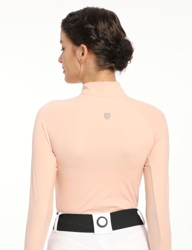 Harrison Howard Women's Long Sleeve Riding Top with Half Mesh Arms, UPF 50+ Quick-Dry Summer Shirt with Stylish Neckline - color: Orange Pink, size: Small