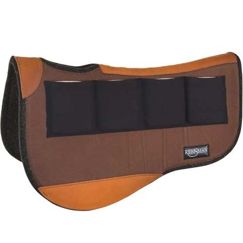 Reinsman Multi-Fit 4 Ranch Pro Trail Contour 7/8" Wool Felt Saddle Pad with 4 Pockets - Dropped Rigging Protection, Comfortable Equestrian Horse Riding Gear - color: Brown