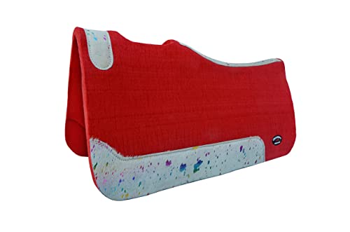 Horse 32" x 30" Western Contoured Wool Felt Therapeutic Saddle Pad 39233 - color: Red Multicolor Hair-on