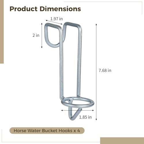 yeesport 4 Pcs Horse Water Bucket Hooks, Quality Metal, Rust-Resistant, Double Hook Design, Easy Installation for Stables Barns and Livestock Use