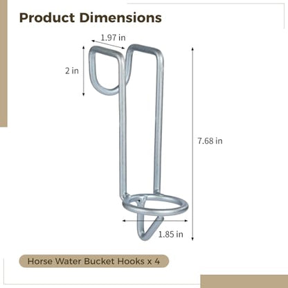 yeesport 4 Pcs Horse Water Bucket Hooks, Quality Metal, Rust-Resistant, Double Hook Design, Easy Installation for Stables Barns and Livestock Use