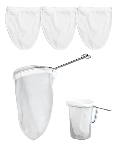 Ultra Fine Mesh Strainer Bags 4 Pcs filter bags,Cheese Cloth Bag for Straining, with Stainless Steel Handle Frame for Juices,Nut Milk,Fresh Cheese,Yogurt (Small Size)