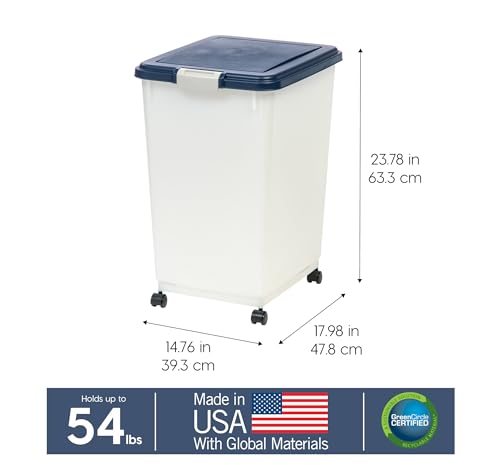 IRIS USA Dog Food Storage Container, Up to 54 lbs, Navy/Pearl, Made in USA - color: Navy/Pearl, size: 54 lbs