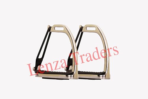Peacock Silver Polish Safety Stirrups Horse Riding S Steel with Treads, Horse Stirrups, Equestrian Peacock Safety Stirrups for Adults/Childerns - size: 5" inch