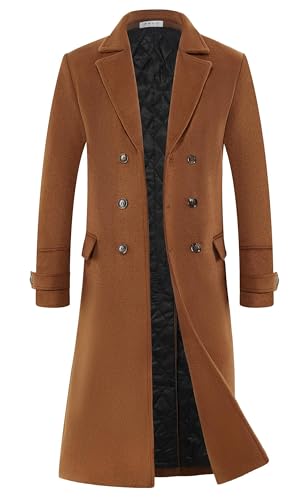APTRO Men's Luxury Full Length Trench Coat Long Wool Overcoat Winter Windbreaker - color: Camel, size: Small