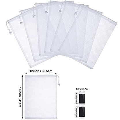 TecUnite 10 Pack Mesh Drawstring Bags for Laundry, 12 x 16 Inch, White - color: White, size: 12 x 16 Inch