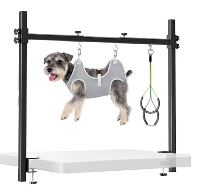 H Shape Dog Grooming Arm for Table, S Size Hammock, 42" H, 31-43" W | Heavy Duty, Adjustable Grooming Stand, Clamp Fits up to 2.76", with Hammock & 2 Nooses for Home Grooming & Nail Trimming - size: S Hammock (Leg Spacing: 4.5–9.5″)