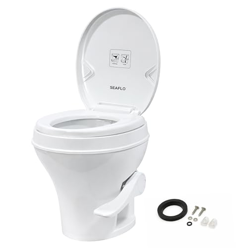 SEAFLO RV Toilet – 18.4" Residential Height, Gravity Flush Foot Pedal, 4-Year Warranty, Fits Most RVs (9.5" Rough-In), Soft Close Seat, 2-Bolt Mount, for Camper Travel Trailer Motorhome SFRTPH-01-01 - color: White