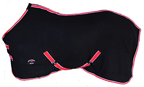 Challenger Horse Polar Fleece Cooler Exercise Blanket Wicks Moisture 4385 - color: Black / Red-White Trim, size: 60 inches