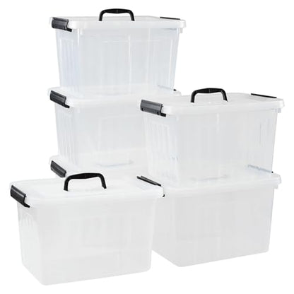12 Quart Storage Box with Handle, 6 Pack Latching Container Bin | Clear, Stackable, Plastic Lidded Storage Bin - size: 12 Quart