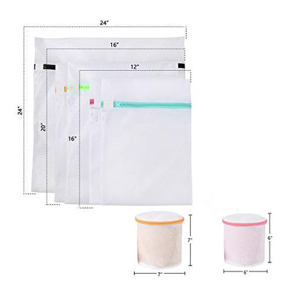 BAGAIL Laundry Bags Mesh Wash Bag for Intimates Lingerie and Delicates,7Pcs(1XL,2L,2M,2 Bra Bags) - color: Pearl White-Fine Mesh, size: 1XL,2L,2M,2 Bra Bags
