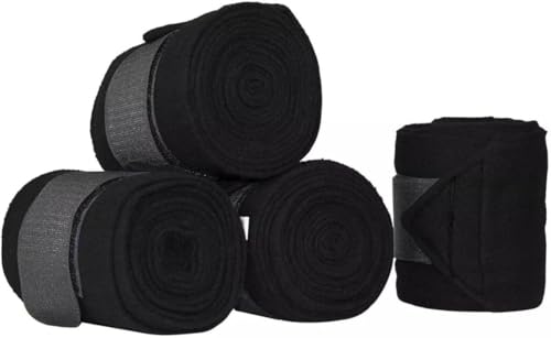 Fleece Horse Polo Wraps Set of 4 Bandages 4" Width, 3 Meters Length (Black)