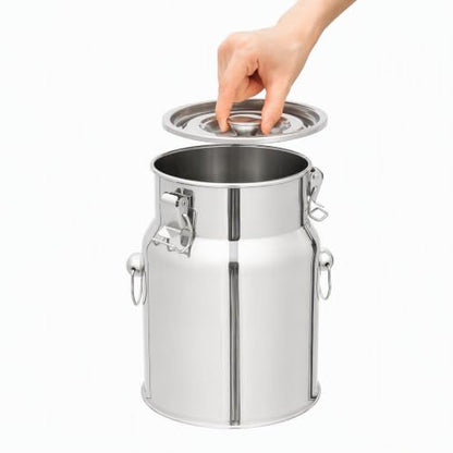 5L/1.3gal Milk Can 201 Stainless Steel, Sealed Lid Food Storage Container for Liquid & Dry Goods, Wine Pail Bucket Metal Tote Jug for Kitchen, Farm