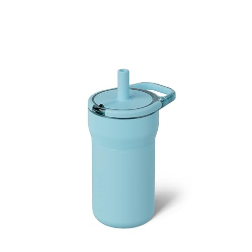 BrüMate Leap 12oz 100% Leakproof Kids Tumbler with Handle & Silicone Soft Straw | Durable Drop Resistant Silicone Sleeve | Made of Insulated Stainless Steel | Cup Holder Friendly | (Glacier) - color: Glacier