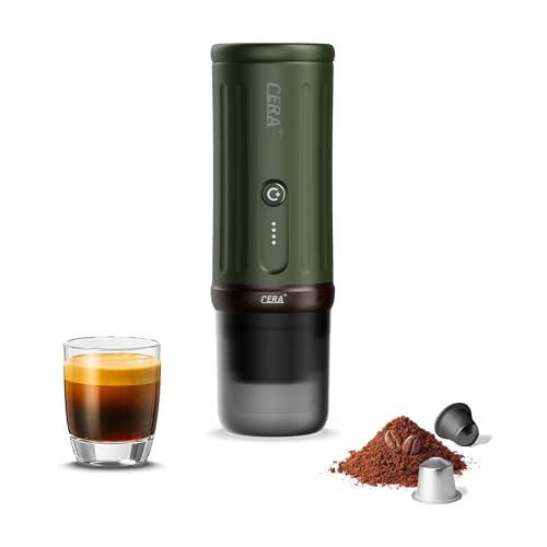 CERA+ PCM03S Portable Espresso Machine, 13500mAh Self-Heating Coffee Maker | 20 Bar Extraction with Up to 8 Cups per Charge, Compatible with NS Pods & Grounds for Camping, Travel & Outdoor Brewing - color: Green