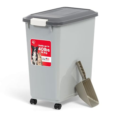 IRIS USA Dog Food Storage Container, Up to 40 lbs, Gray/Dark Gray - color: Gray/Dark Gray, size: 40 lbs