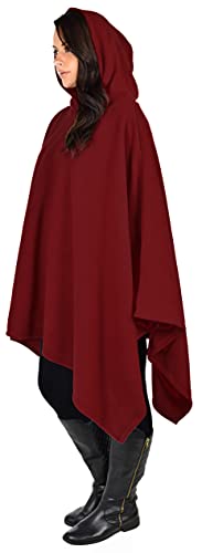 Dare2BStylish Women Poncho Style Hoodie Sweater Fleece Cover Up for Cold Weather - color: Burgundy
