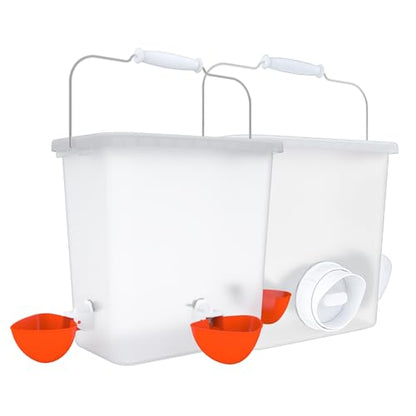 Large Automatic Chicken Feeder and Waterer Set Hanging Chicken Water Feeder Poultry Feed Bucket - color: Frosted