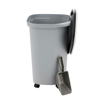 IRIS USA Dog Food Storage Container, Up to 25 lbs, Gray/Dark Gray | Made in USA, Comes with Wheels & 2-Cup Scoop, Airtight Seal, BPA-Free, Bird Seed, Cat food, Cat Litter, Treats, Pellets - color: Gray/Dark Gray, size: 25 lbs