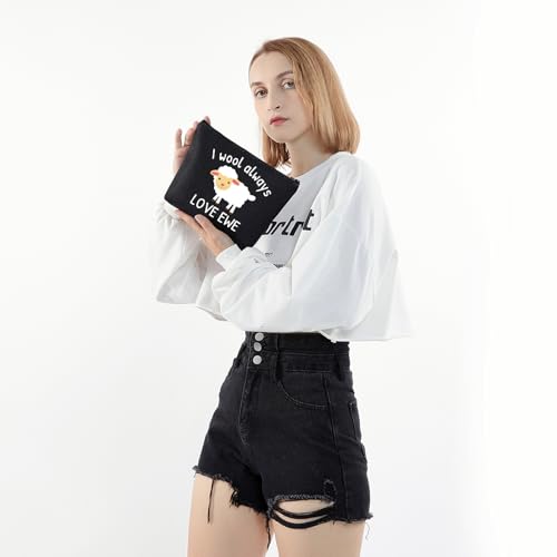 LEVLO Funny Lambs Farm Animals Lovers Gifts I Wool Always Love Ewe Makeup Bags Lamb Sheep Pun Xmas Valentine Travel Case (always love ewe-black) - color: always love ewe-black