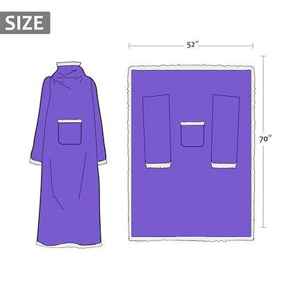 Catalonia Sherpa Wearable Blanket with Sleeves and Pocket for Adults - color: Purple, size: Standard Pocket