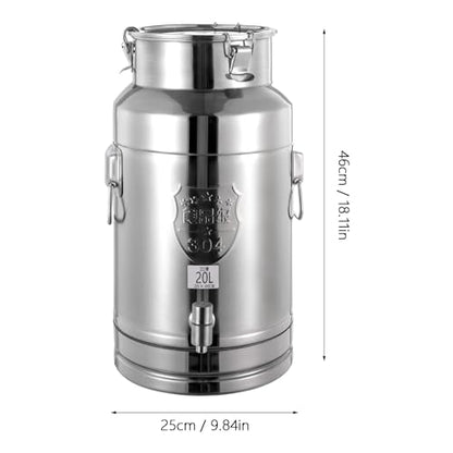 20L/5.28Gal Milk Can Beverage Dispenser with Spigot, 304 Stainless Steel Locking Sealed Lid Bucket Food Storage Container, Drink Dispenser for Milk, Wine, Oil - size: 20L/5.28Gal