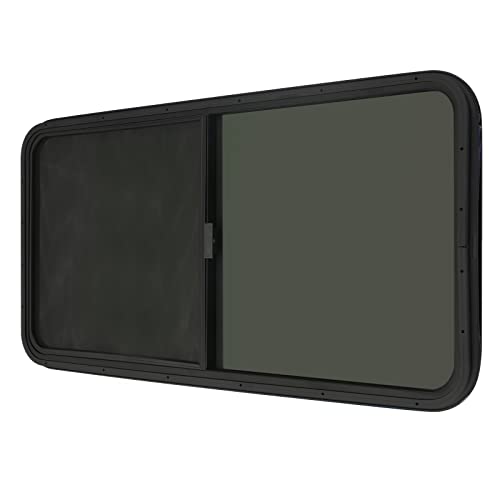 24" W X 20" H RV Window Horizontal RV Windows Privacy RV Replacement Window Stable Sliding Windows Black Universal Rectangular RV Windows With Trim Ring for Teardrop Cargo Horse Trailer Marine Camper - color: 24" W x 20" H