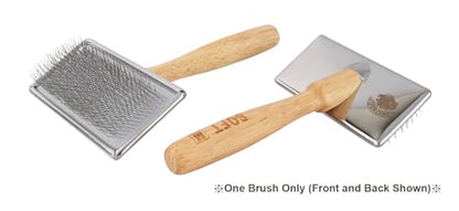 Furzone Wooden Slicker Brush for Dogs (Size L) - Stainless Steel Soft Pin Grooming Brush for Dogs - size: Soft Pin / L