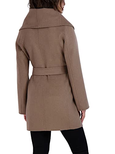 TAHARI Womens Double-faced Luxury Soft Wool Blend Peacoat Removable Belt Wool Coat Oversized Collar - color: Mink, size: X-Small