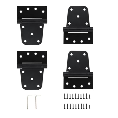3-1/2 Inch Self Closing Gate Hinges, Spring T Hinges, Black, 4 Pack | Bearing Design and Gaskets Reduce Metal Contact, Steel Hinges Provide Smooth Return for Wood Gates, Fences and Shed Doors - color: 4Pack - Black