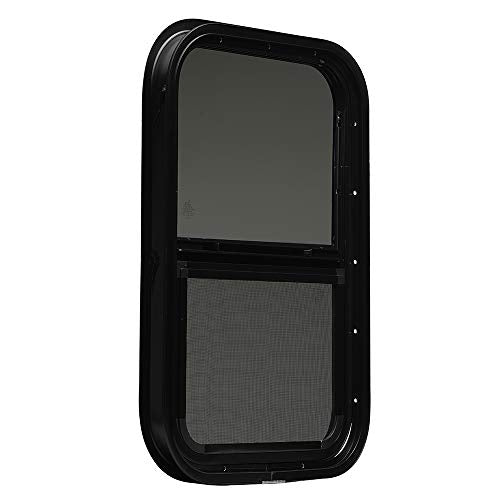 ToughGrade Vertical Sliding Black RV Window 15" X 22" X 1 1/2" Includes Mounting Ring and Bottom Screen| Camper Window, Replacement Trailer WIndow