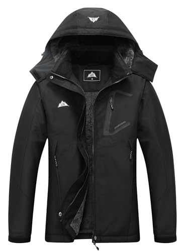 MOERDENG Women's Warm Winter Ski Coat Waterproof Snowboarding Jacket | Waterproof Windproof Winter Snowboarding Coat, Warm Insulated Jacket with Detachable Hood & Zipper Pockets for Skiing Hiking - color: Black, size: Small