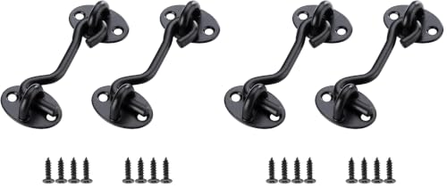 2 Pcs Barn Door Lock, 3 inch Steel Hook and Eye Latch for Door, Black (Pack of 2) - size: 3 Inch (Pack of 2)