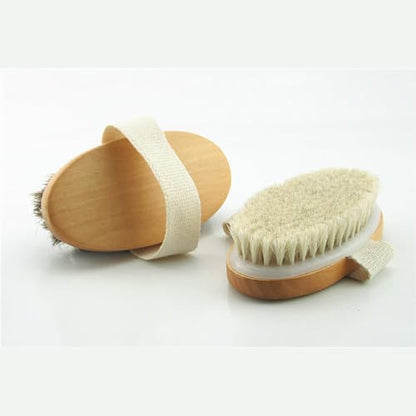 Wooden Soft Horsehair Mane Natural Bristles Bath & Shower Brush, 5x2.8 Inch Oval Shape Dry Body Brush Scrubber for Exfoliating, Detox and Cellulite, etc. (White Horsehair) - size: 5x2.8 Inch Oval Shape Wooden White Horsehair