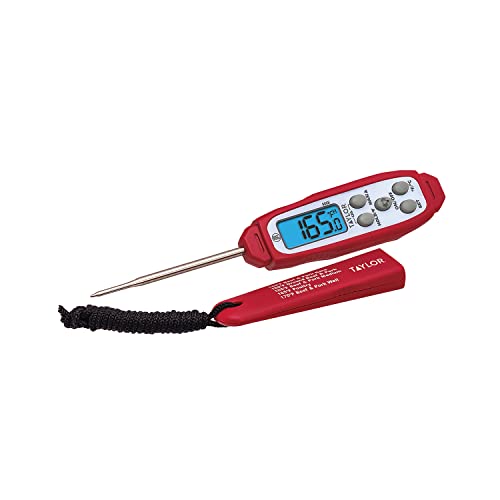 Taylor Digital Instant Read Waterproof Meat Thermometer with Backlight - color: Red