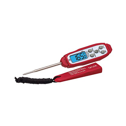 Taylor Digital Instant Read Waterproof Meat Thermometer with Backlight - color: Red