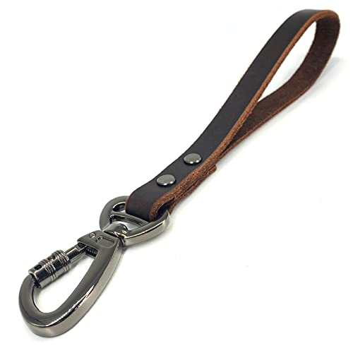 Genuine Leather Short Dog Lead, Strong Traffic Pet Leads with Heavy Duty Metal Hook, Handmade Short Dog Leashes for Big Large Medium Dogs Training and Walking (Classic Style)