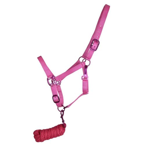 Showman Pony Triple Ply Nylon Halter w/Lead Rope - color: Pink