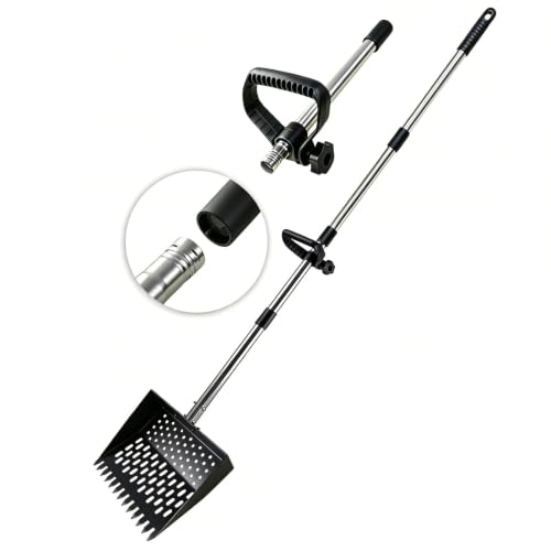 2-in-1 Chicken Poop Scooper & Rake, Telescopic Stainless Steel Handle, Multifunctional Chicken Coop Cleaner for Sand, Bedding and Manure Cleaning